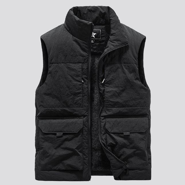 Workwear Vest Autumn and Winter Men's Fleece-lined Thickened Multi-bag Vest Outdoor Warm Waistcoat Photographic Fishing Clothes
