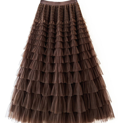 Sauze Skirt Women's Sweet Multi-Layer Cake Mesh Skirt light purple Elegant Elegant Elasticite Waist Princess A- Line Long Skirt