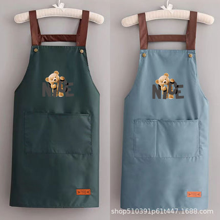 2024 apron waterproof and oil-proof men's and women's kitchen cooking waist bear simple strap pocket restaurant work clothes can be set