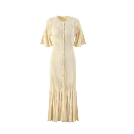 S Brand 2026 Spring/Summer New French-Style Short-Sleeve Knit Dress with Waist-Cinching Slit and A-Line Long Skirt on Aliexpress