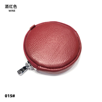 Mini Round Genuine Leather Small Coin Purse Bag Mother's Cowhide Women's Small Children's Zipper Key Coin Earphone Bag