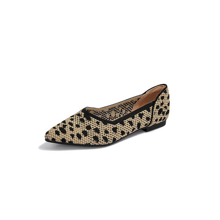 Japanese Princess Shoes Women's Pointed Shallow Mouth Flying Woven Hollow Knitted Shoes Soft Bottom Casual Flat Bottom European and American Foreign Trade Summer