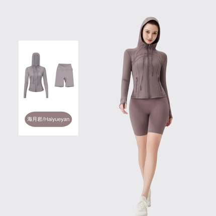 [in Stock] Ld Five-Piece Hooded Yoga Suit for Women, Fitness Yoga Set, High-Waisted, Barely-There Feel, Tight-Fitting Sportswear