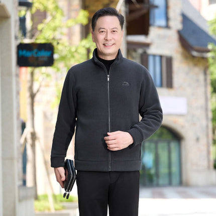 Middle-Aged Men's Velvet Thickened Jacket Autumn and Winter Casual Dad Wear Fleece Warm Fashion Zipper Shirt