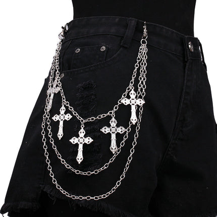 European and American Cross-Border Punk Trendy Cool Cross Pendant Pants Chain Hip-Hop Style Men's and Women's Metal Waist Chain Street Decoration