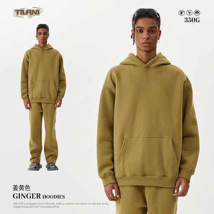 Tilani Men's Clothing 2026 Spring and Autumn Solid Color Basic Sports Suit American Style Trendy Brand Fleece-Lined Thickened Sweatshirt and Sweatpants