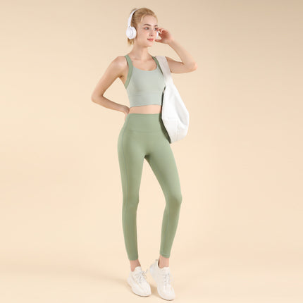 Contrast Color High-Intensity Fitness Yoga Suit for Women with Cross-Back, High-Waist and Hip-Lifting Pilates Running Tight Yoga Suit