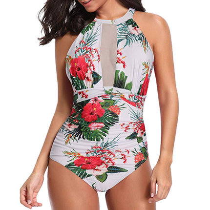 2021 New One-piece Swimsuit wish Amazon AliExpress European and American Mesh Stitching Pleated Conservative Swimsuit
