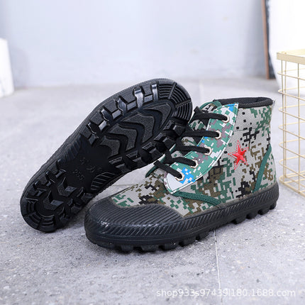 Military-Style Red Five-Star High-Top Liberation Shoes with Rubber Soles, Training Shoes with Linen Midsoles for Summer, Comfortable and Versatile