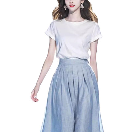 Elegant wear a whole suit women's 2024 summer new simple fashion white T-shirt skirt two-piece skirt