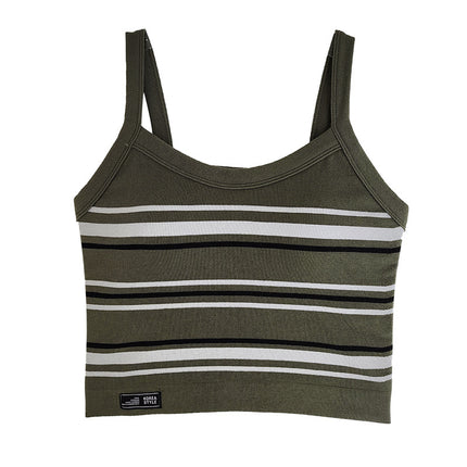 Spring and summer ins style new thread stripe bottoming camisole women's one-piece cup non-wearing text