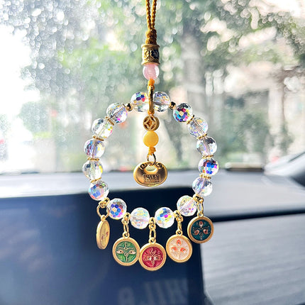 Lingyin's New Lucky Bag Five-Way God of Wealth Car Hanging Colorful Artificial Crystal Safety Lock Car Pendant Chinese Style Jewelry