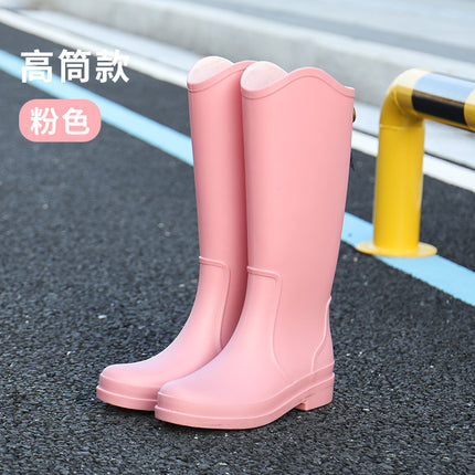 Cross-border New High Rain Shoes Women's Online Popular Fashion Water Boots Solid Color Waterproof Non-slip Warm Outer Wear fleece-lined Warm Boots