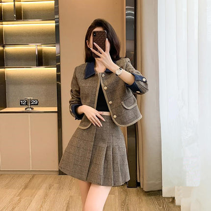 Real Shot of 2026 New Retro Jacket and Skirt Set, British Academy Style, Age-Reducing, Padded and Thickened Two-Piece Set