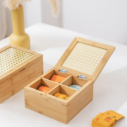 Desktop Dust-proof Tea Bag Storage Box Bamboo Cultural Play Jewelry Storage Box Medicine Sub-packing Box Jiugongge Storage Box