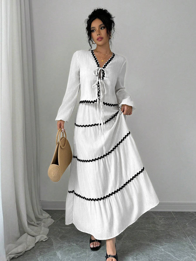 High-Quality Ready Stock 2025 Autumn Loose Slimming Floor-Length Dress Elegant Long-Sleeve Dress