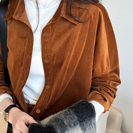 Lushi Japanese-Style Minimalist Thickened Brushed Corduroy Shirt for Women 2025 Autumn Inner Layering Base Shirt 3378