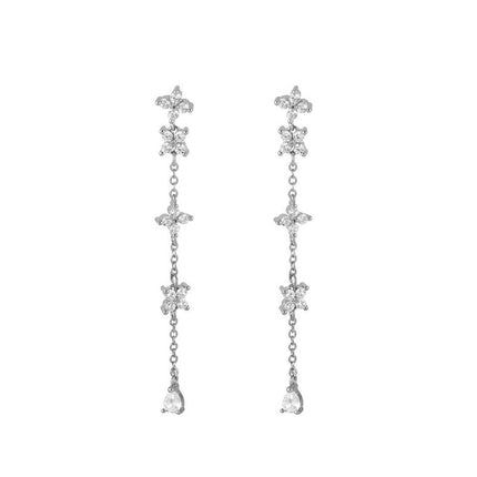European and American Style Full Diamond Ins Wind Chain Tassel Petal Diamond Elegant Earrings Advanced Sense Design Earrings Ear Clip Earrings