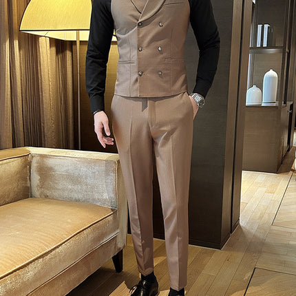 Factory Wholesale Men's Four-Season Waiter Vest Double-Breasted Green Fruit Collar Sleeveless Waistcoat Best Man Brother Outfit
