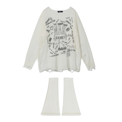 HeyHnery Set Autumn Thin Loose ins Ripped Sexy American Style Leg Set Sweater Top for Hot Girls