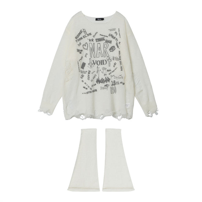 HeyHnery Set Autumn Thin Loose ins Ripped Sexy American Style Leg Set Sweater Top for Hot Girls