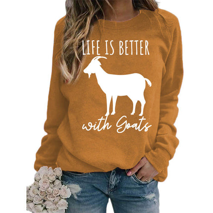 Foreign trade source life is better sheep printed round neck jacket sweater European size ladies coat long sleeve cross-border