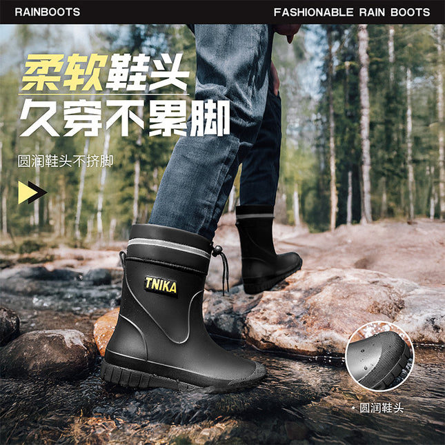 Men's Drawstring Multi-Height Outdoor All-Purpose Rain Boots 20/30/39 Medium-High Anti-Slip Fishing Wading Shoes Labor Protection Shoes