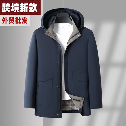 Spring and Autumn New Men's Jacket for Middle-aged and Elderly with Removable Hat Windbreaker Business Casual Loose Jacket for Dad