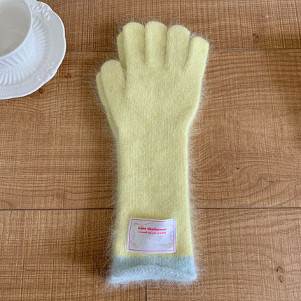 Ins blogger with rabbit fur long gloves color matching knitted finger can play mobile phone cloth label fashion ladies gloves
