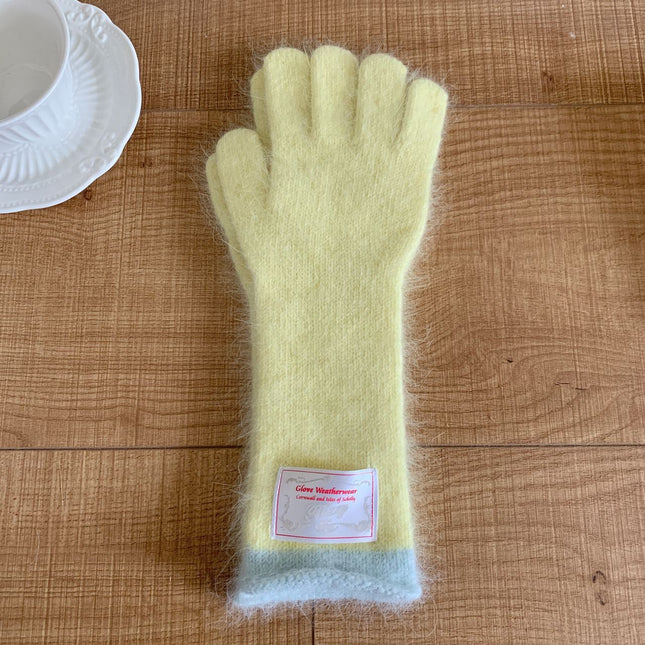 Ins blogger with rabbit fur long gloves color matching knitted finger can play mobile phone cloth label fashion ladies gloves
