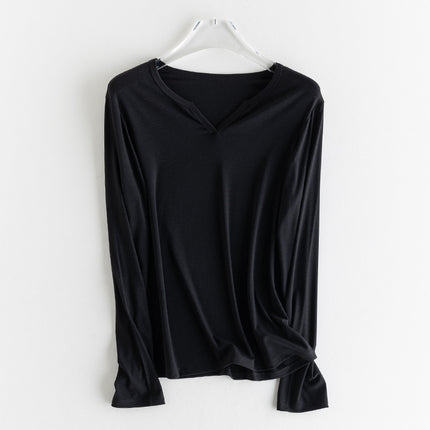 25 Spring First Choice Elegant Basic Small V Neck Long-Sleeved Slimming Look Bottoming Shirt Top Silk Basic Skin Nourishing Clothing
