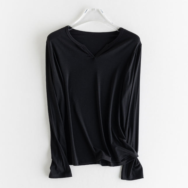 25 Spring First Choice Elegant Basic Small V Neck Long-Sleeved Slimming Look Bottoming Shirt Top Silk Basic Skin Nourishing Clothing