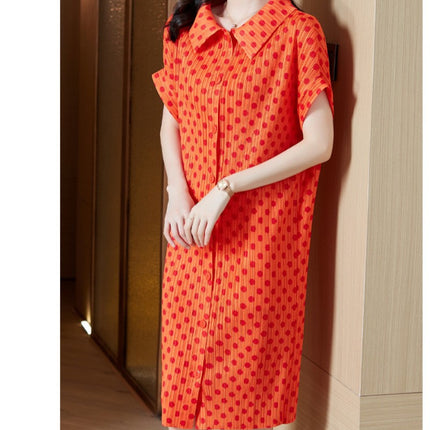 2025 Summer New Tea Break French Style Artistic Girl High Sense Polo Collar Green Striped Fashion Heart dress