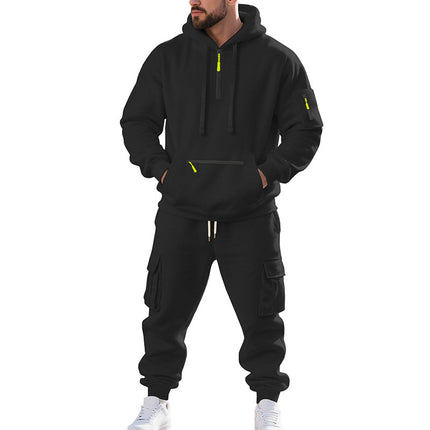 Cross-Border Foreign Trade Winter Large Size American Heavyweight Plus Velvet Loose Men's Casual Sports Multi-Pocket Workwear Suit for Men