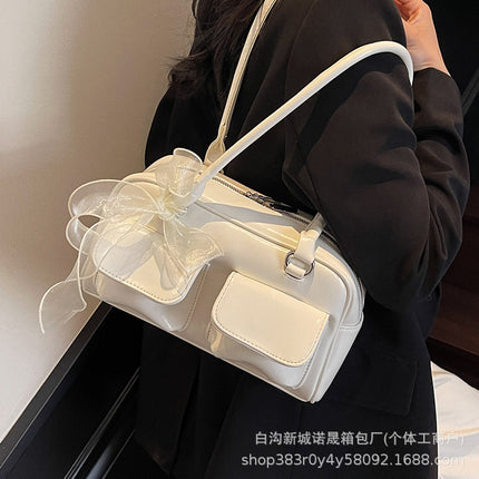 Trendy Niche Design Baguette Bag Cross-border Retro Women's Bowling Bag Women's Solid Color Simple Soft Face Underarm Bag