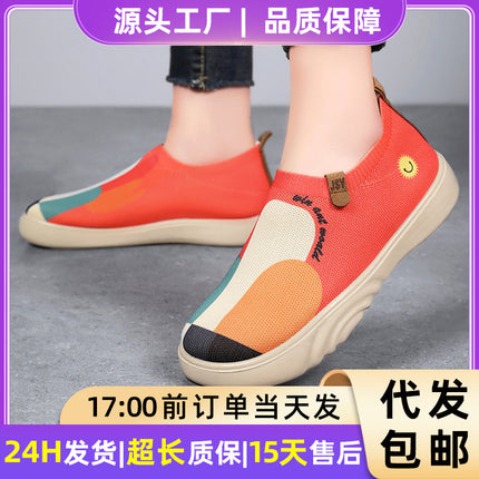 Shoes Women's Spring New Old Beijing Cloth Shoes Fashionable Painted Casual Shoes Polyurethane Soft Sole Slip-on Shoes Women