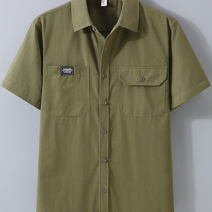 1515 High-end Sense Japanese Style Short-sleeved Shirt Men's Summer New Loose plus size Workwear Shirt Puffy Handsome Lapel Top