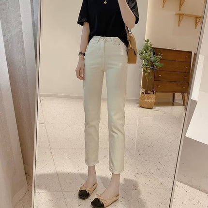 Nostalgic Retro Straight-Leg Jeans Women's Trendy All-Match High-Waist Slimming Old-Fit Cropped Smoke Pipe and French Stick Pants