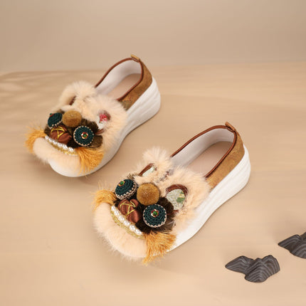 Original Handmade Tiger Head Shoes for Women, Adult Chinese Style Embroidered Shoes, Soft Sole Comfortable Shoes, New Chinese Style Old Beijing Cloth Shoes