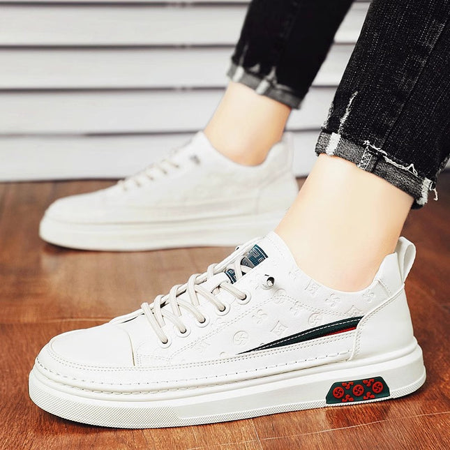 2025 Spring Men's Shoes Genuine Leather White Shoes Breathable Sneakers Fashionable All-match Internet Celebratory Same Style Explosions Soft Bottom Soft Surface