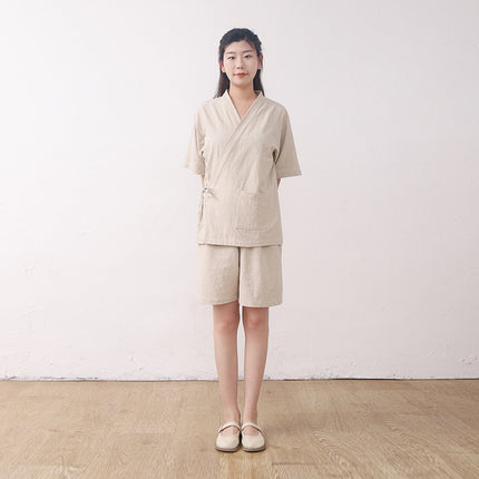 Lusu Cotton Linen Chinese-style Split Home Clothes Two-piece Set for Men and Women Couple Sweat Clothes Massage Clothes Absorbent