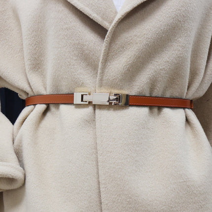 Women's Thin Black Leather Belt, Simple Versatile Waist-Cinching Decorative Belt for Dresses, Pants, and Coats, New Style
