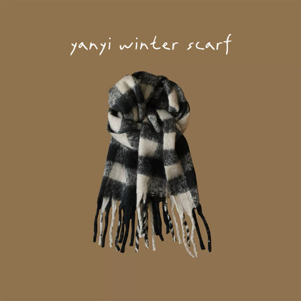 Imitation Cashmere Autumn and Winter Scarf Collection Plaid Scarf Women's Winter Thickeneded Warm Shawl Pure Color Student Scarf Cross-Border
