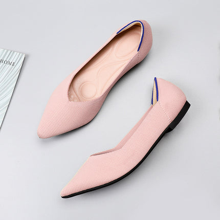 Egg Roll European and American Princess Shoes Spring and Autumn Flying Woven Shoes Beanie Flat plus size Women's Shoes Soft Bottom Knitted Pointed Boat Shoes