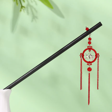 Antique Hairpin Tassel Step Wooden Hairpin Imitation Ebony Headwear Disc Hair Han Clothes Accessories Hair-pulled Ancient Clothes Hair Women