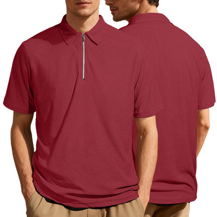 European and American Cross-border Men's Summer New Casual Loose Towel Jacquard Zipper Placket Men's Short-sleeved Polo Shirt