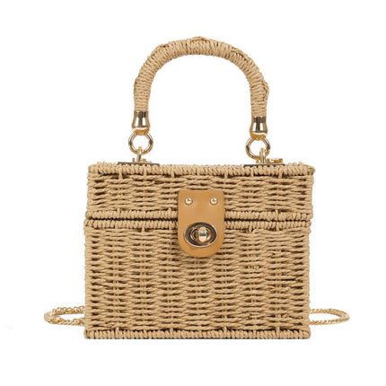 New High-End Straw Bag, Hand-Held Crossbody Bag, Women's Bag, Small Fragrant Woven Bag, Small Square Bag, Vacation Beach Bag for Women
