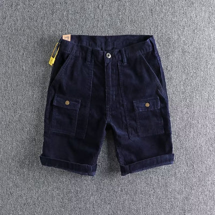 Japanese Retro Distressed Washed Work Shorts Men's Summer American Retro Casual Versatile Corduroy Straight Shorts