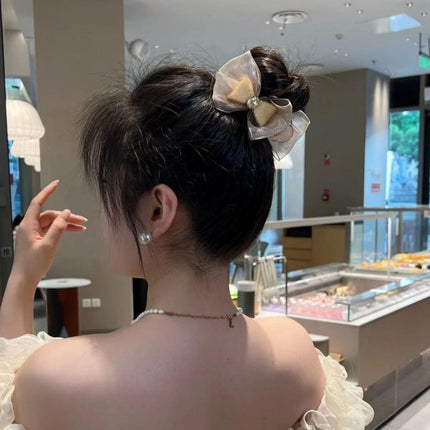 Light luxury high-grade bowknot ball head grip elegant rhinestone back head updo artifact high and low ponytail hair accessories