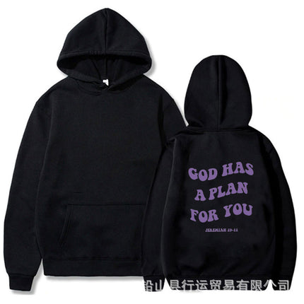Foreign Trade Women's Velvet Sweatshirt with Gradient Letters on the Back Kangaroo Flap Pocket Pants Drawstring Print Hoodie